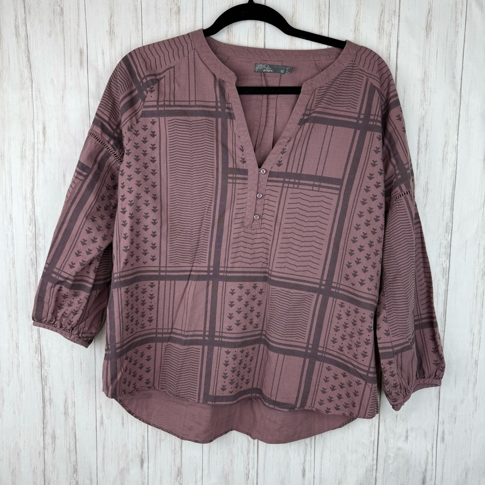 Prana purple v button front blouse Medium
